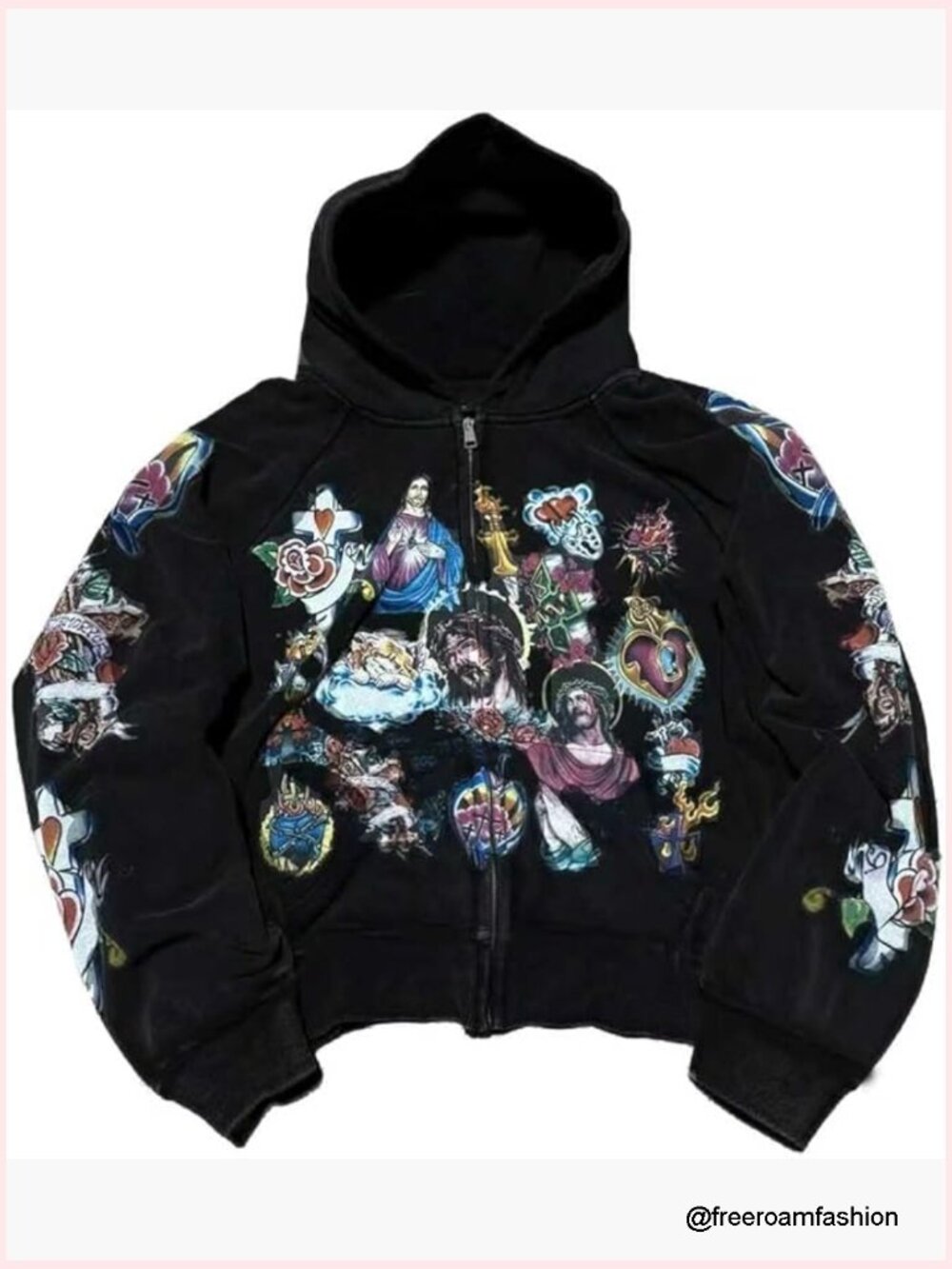 Oversized Zip Up Hoodie Graphic Sweatshirt Streetwear Grunge Y2k